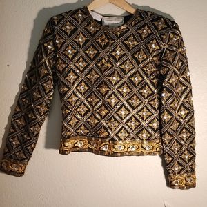🌟VTG GORGEOUS BLACK & GOLD BEADED EVENING JACKET BERGDORF GOODMAN SMALL🌟